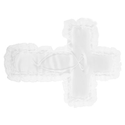 Ivory Cross Wedding Ring Bearer Pillow, Satin Lace Cushion for Ceremony