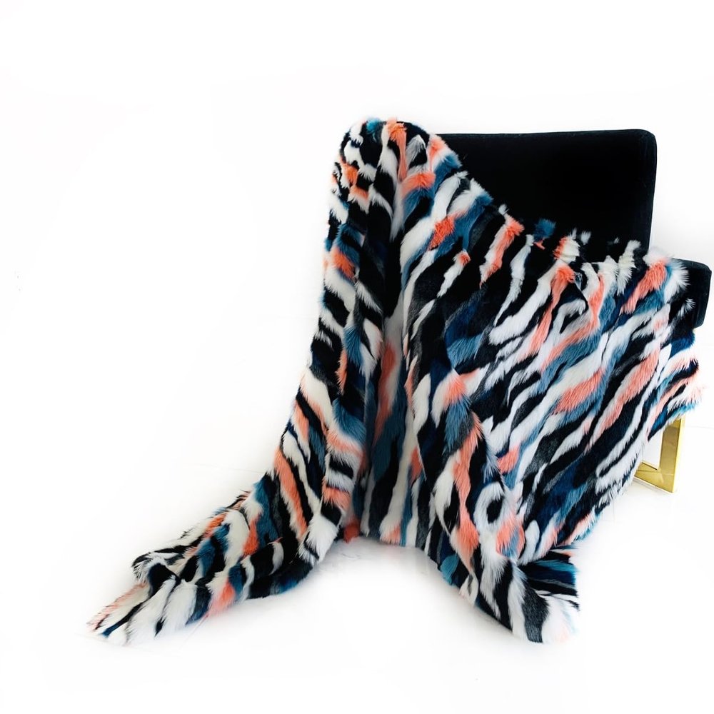108 x 90 in. Unicorn Faux Fur Luxury Throw Blanket Black Blue & Pink