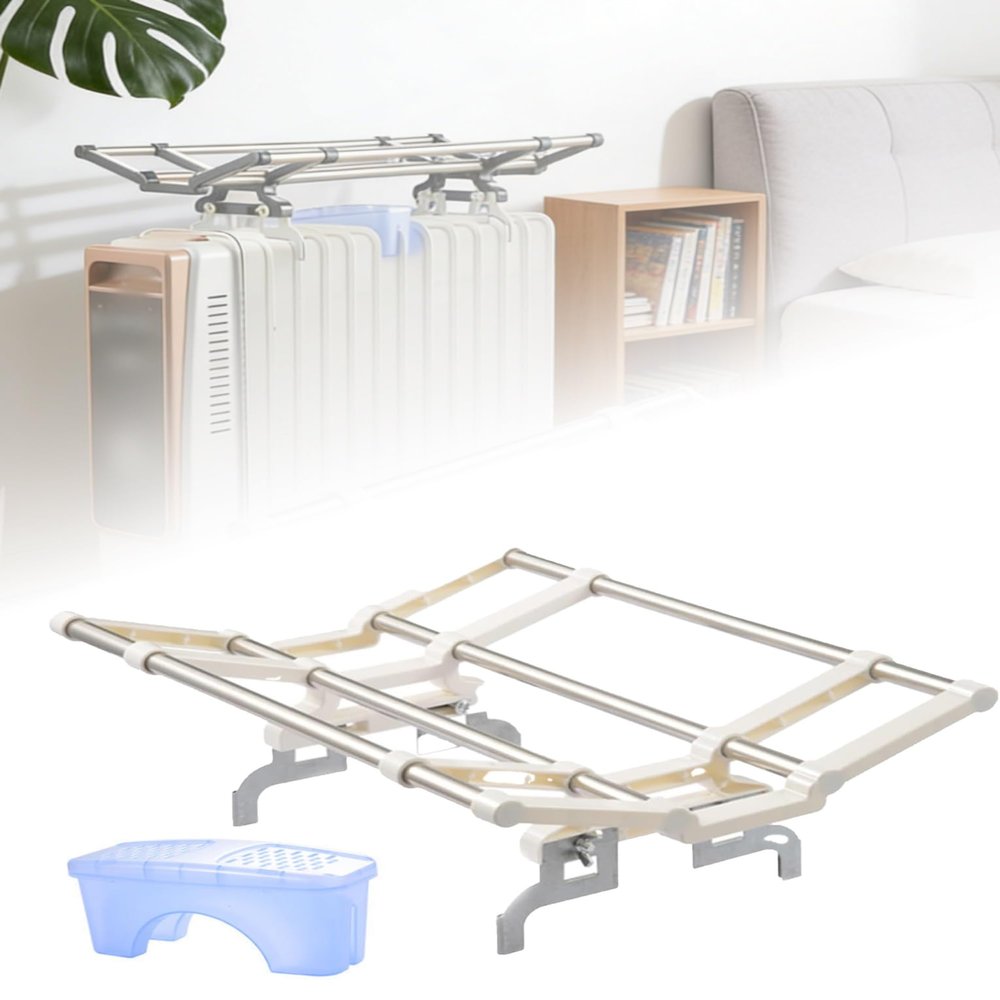 Folding Clothes Drying Rack for Oil-Filled Radiator Heater, Adjustable Clip Width Laundry Hanger with Standalone Humidifier for Home(Silver,60cm/24in)