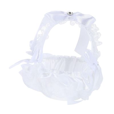COLLBATH Romantic Wedding Flower Basket with Lace Design Small Handheld Decorative Basket White Multi-purpose for Ceremony Supplies