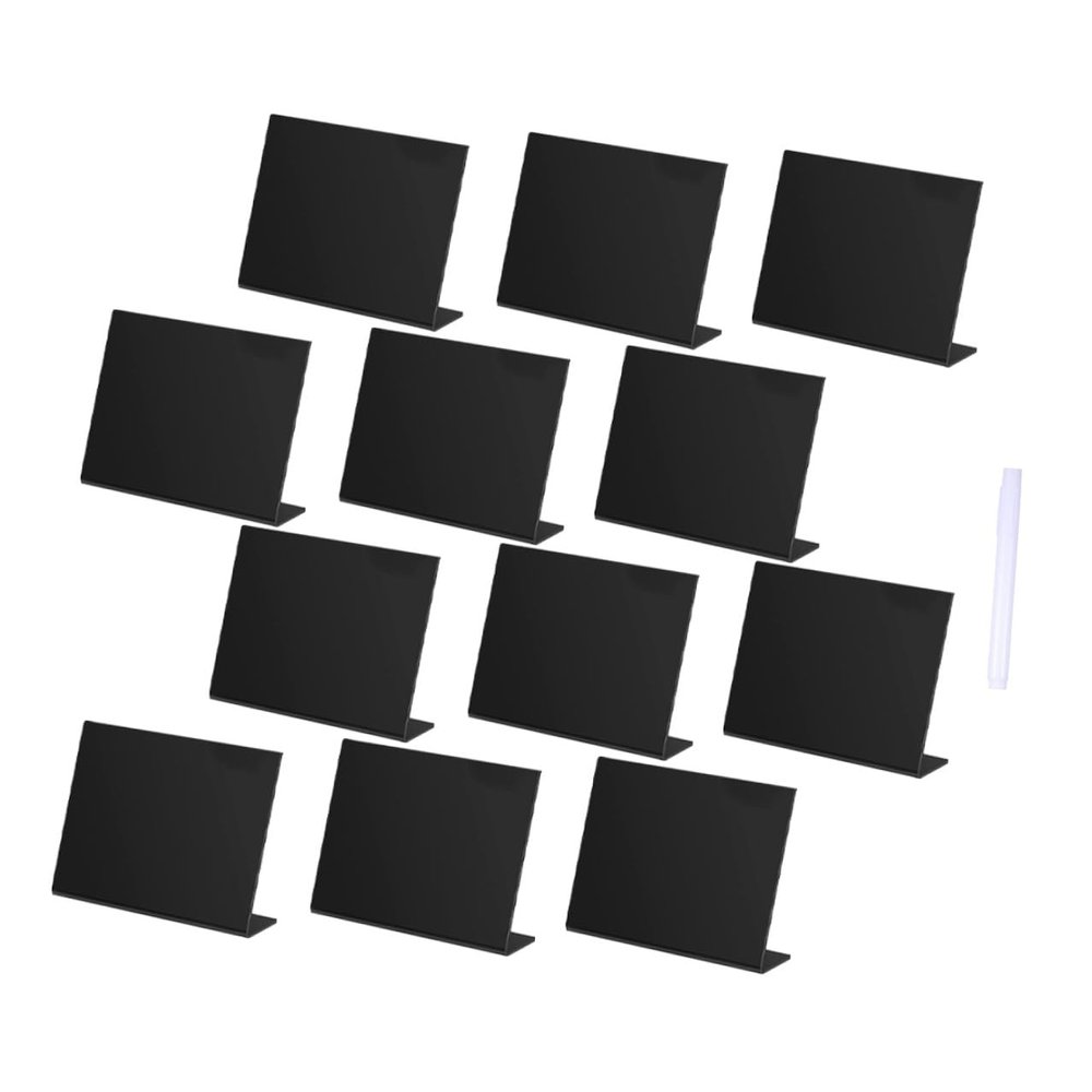 ULDIGI Acrylic Mini Blackboard Sign with Chalkboard Message Board, 12pcs with 1 Chalk Marker, Black Desktop Display for Wedding Party, Home and Office Dcor