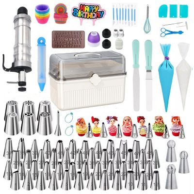 309 PCS Cake Decorating Kit with Storage Case, 73 Stainless Steel Piping Gun & Tips, Baking Frosting Decorating Tools for Beginners (Green)
