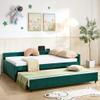 Bellemave Full Corner bedframe with Trundle and USB,Upholstered daybed with Trundle, L-Shape daybed for Bedroom Living Room, Emerald + Velvet view 1