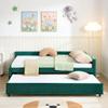 Bellemave Full Corner bedframe with Trundle and USB,Upholstered daybed with Trundle, L-Shape daybed for Bedroom Living Room, Emerald + Velvet view 3