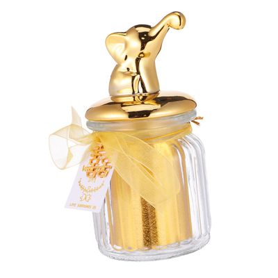 KOMBIUDA Glass Candy Jar with Ceramic Animal Lid, Sealed Glass Snacks Canister for Wedding Favors, Small Gold-trimmed Elephant Design Candy Storage Box for Party