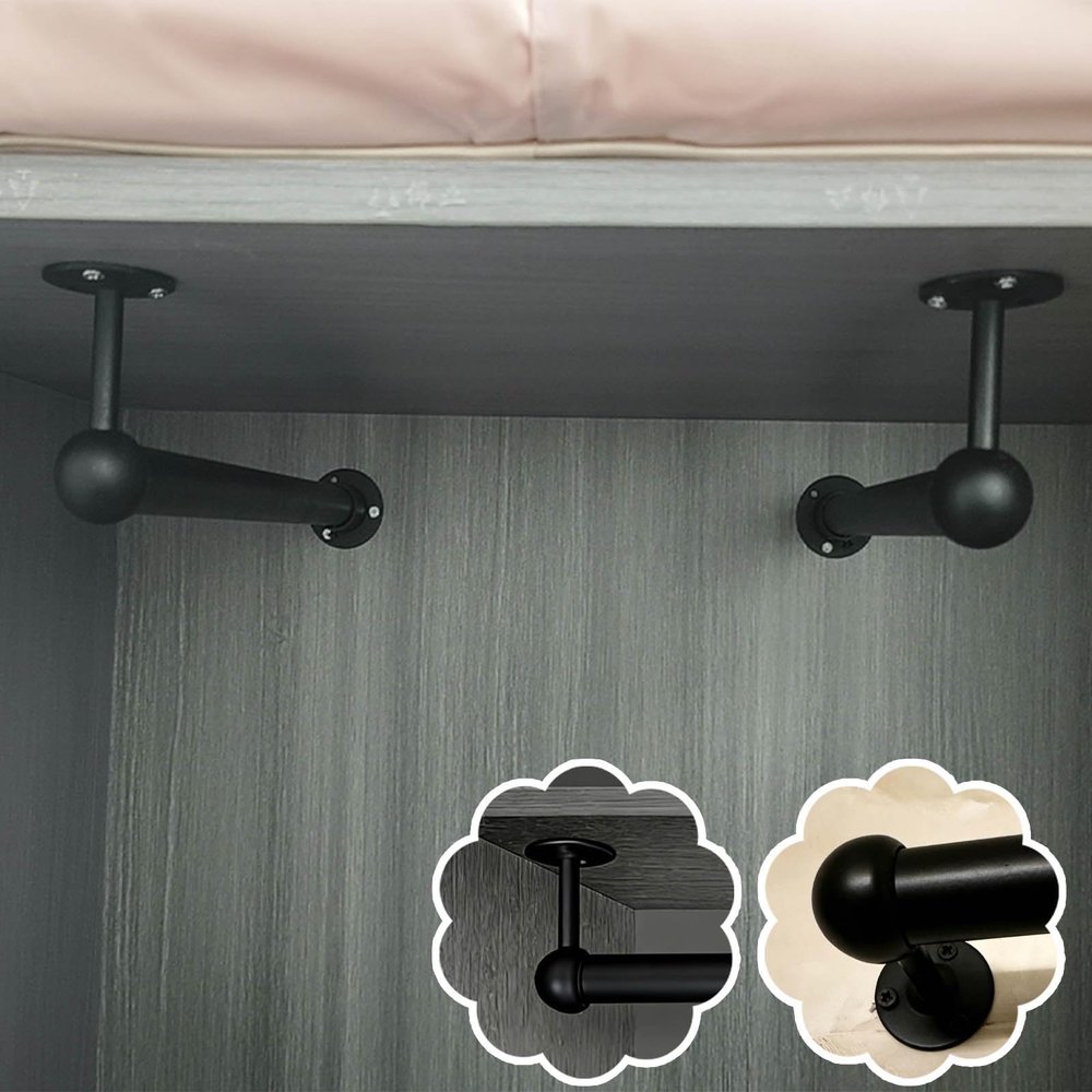 Oracra Closet Rod 2 Pack Clothes Rods L-Shaped for Hanging Clothes, Ceiling Wall Closet Rail Support Wardrobes Pole, Space Saving Garment Bar, Clothing Hanger Rack(Black,71cm (28 in))