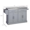 Rolling Kitchen Island with Storage, Portable Kitchen Cart with Stainless Steel Top, 2 Drawers, Spice, Knife and Towel Rack and Cabinets view 3