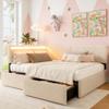 Bellemave Twin Corner bedframe with 2 Drawers,Upholstered daybed with Storage, L-Shape daybed for Bedroom Living Room, Beige Fleece view 1