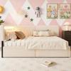 Bellemave Twin Corner bedframe with 2 Drawers,Upholstered daybed with Storage, L-Shape daybed for Bedroom Living Room, Beige Fleece view 2
