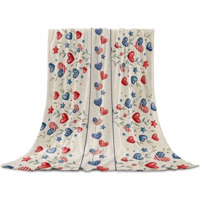 Independence Day Throw Blanket for Couch,Soft Lightweight Flannel Fleece Blanket,4th of July Red Blue Strip Love Burlap Microfiber Plush All Season Decorative Blankets for Sofa Office Lap 30"x40"