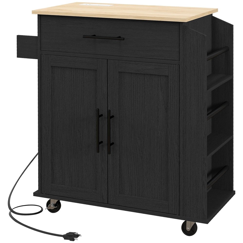 Kitchen Island with Storage, Rolling Kitchen Cart, Microwave Stand with Towel and Spice Rack