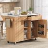 E-SHANHOMY Fluted Kitchen Island with Drop Leaf,52" Rolling Kitchen Storage Cart with Power Outlet,Modern 2 Doors Island Table with 2 Drawers,Adjustable Shelves,Spice Tower Rack (Natural) view 1