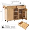E-SHANHOMY Fluted Kitchen Island with Drop Leaf,52" Rolling Kitchen Storage Cart with Power Outlet,Modern 2 Doors Island Table with 2 Drawers,Adjustable Shelves,Spice Tower Rack (Natural) view 2