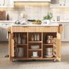 E-SHANHOMY Fluted Kitchen Island with Drop Leaf,52" Rolling Kitchen Storage Cart with Power Outlet,Modern 2 Doors Island Table with 2 Drawers,Adjustable Shelves,Spice Tower Rack (Natural) view 3