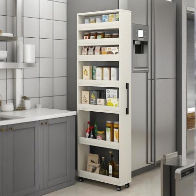 7 Tier Standing-Shelf with Wheels, Wooden Slim Storage Cart, Various Sizes and Colors, Thickened Plate, Scratch-Resistant and Wear-Resistant, For Home, Kitchen, Bakers, Closet, Pantry, Dining Room