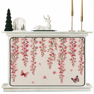 Butterfly Flower Magnetic Fireplace Cover, Fireplace Draft Blocker, Farmhouse Country Pink Floral on Linen Fireplaces Blanket for Heat Loss/Cold Air, Fireplaces Draft Stopper Cover for Inside 45"x34"