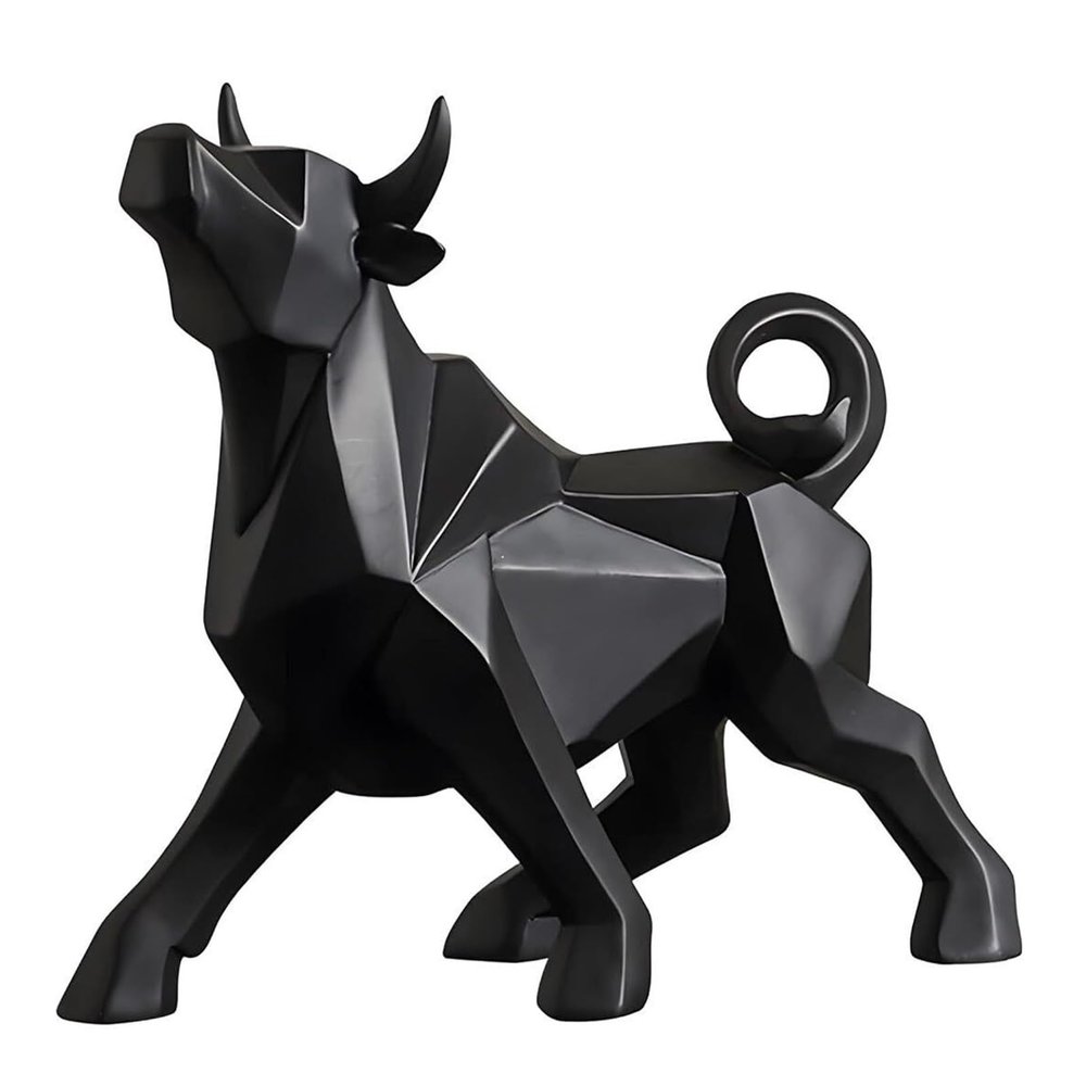 Act Iron Room Decor Abstract Wall Street Bull Sculpture Geometric Resin Bullish Cattle Statues Modern Fun Desk Accessories(Black Bull)
