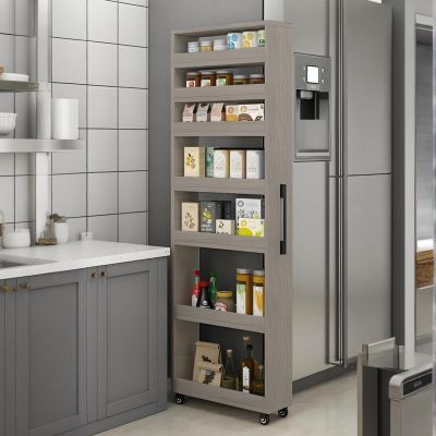 7 Tier Standing-Shelf with Wheels, Wooden Slim Storage Cart, Various Sizes and Colors, Thickened Plate, Scratch-Resistant and Wear-Resistant, For Home, Kitchen, Bakers, Closet, Pantry, Dining Room