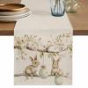 Eater Bunny Cotton Linen Table Runner for Dining Kitchen, Spring Botanical Flowers Eggs Trees Branch Wedding Outdoor Party Tablerunners, Dresser Scarf Coffee Tablecloth Runners 13x120 Inches view 1