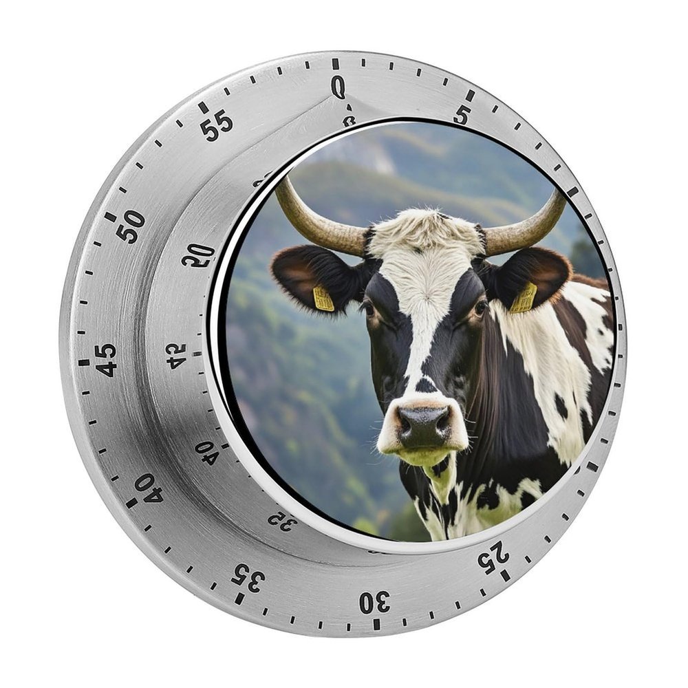 Cow Kitchen Timers for Cooking Chef Magnetic Timer Clock with Loud Alarm No Batteries Required Mechanical Desk Timers Manual Countdown Reminder 60 Minute Wind Up Timer
