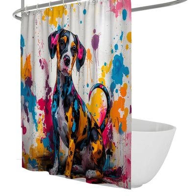 Abstract Dog Design Shower Curtain Watercolor Graffiti Vintage Chic Bath Curtain for Bathroom Decor Easy Care Waterproof Polyester Fabric 72 x 86 inch