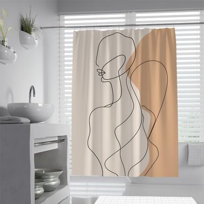 Abstract Line Art Shower Curtain with Female Silhouette and Minimalist Design Modern Bathtub Curtain Waterproof Polyester Machine Washable 60 x 78 inch