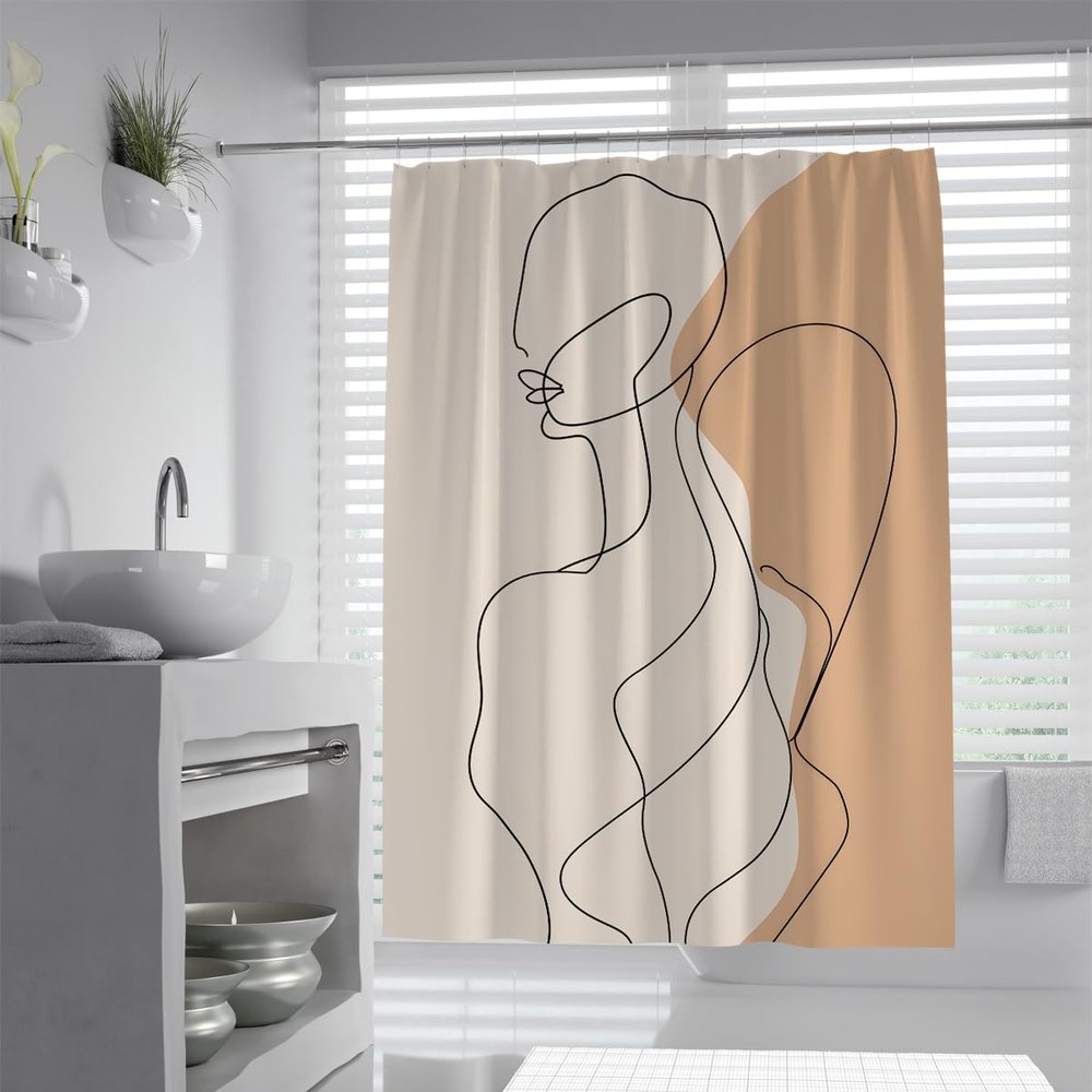Abstract Line Art Shower Curtain with Female Silhouette and Minimalist Design Modern Bathtub Curtain Waterproof Polyester Machine Washable 60 x 78 inch