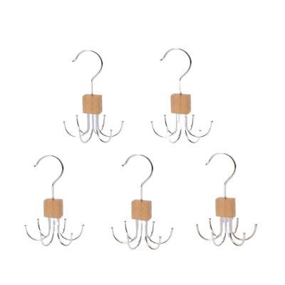 360 Rotating Storage Hanger Hook Multi-Claw Bag Metal Belts Rack Wooden Organizer for Scarves Household Closet(Wood-10pcs)