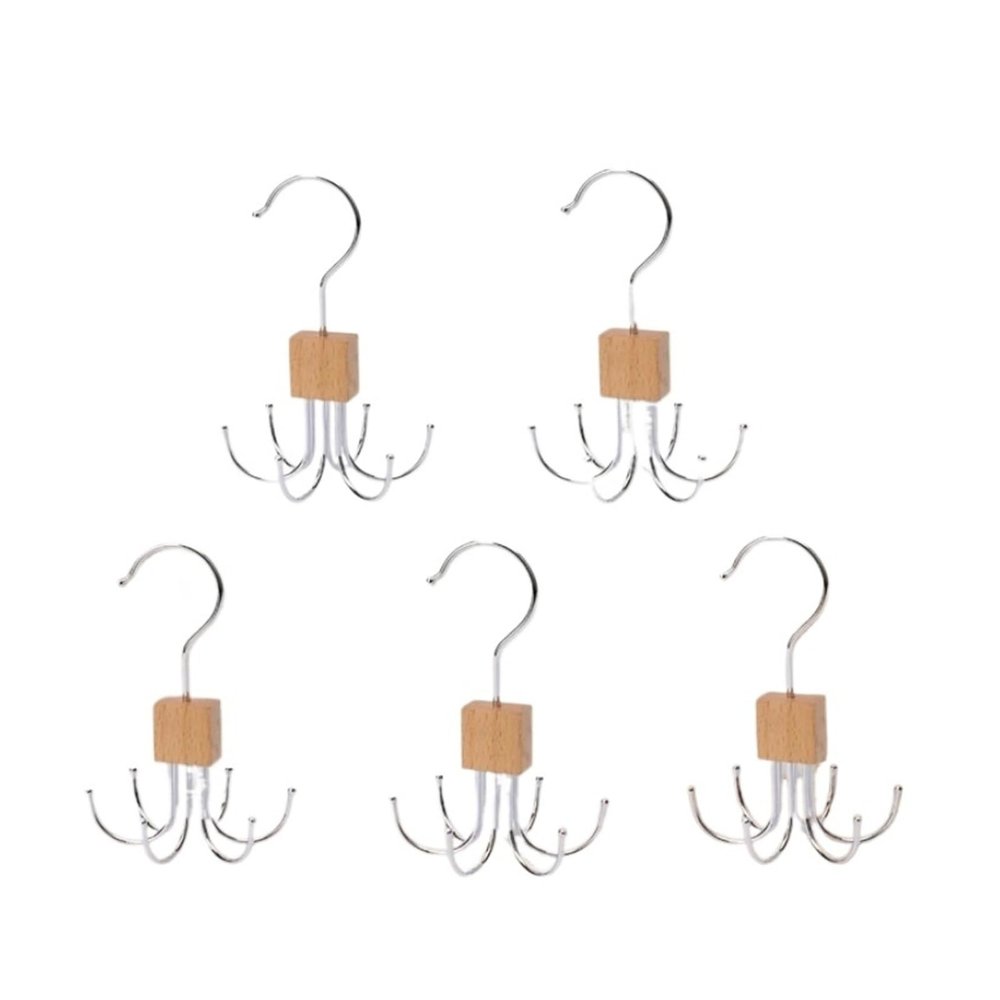 360 Rotating Storage Hanger Hook Multi-Claw Bag Metal Belts Rack Wooden Organizer for Scarves Household Closet(Wood-10pcs)