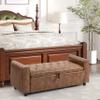 Ottoman with Storage, Tufted Storage Bench for Bedroom, 48" PU Leather End of Bed Bench, Upholstered Entryway Shoe Benches with Rolled Arm & Inner Zipper, Window Ottomans Chest with Rivets, Brown view 1