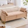 AEMEIOS 66'' King Size Storage Bench for Bedroom, Teddy Boucle End of Bed Benches for Foot of Bed, Storage Ottoman Bench with Golden Legs and Pockets for Living Room Window Entryway, Camel view 1