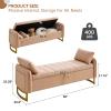 AEMEIOS 66'' King Size Storage Bench for Bedroom, Teddy Boucle End of Bed Benches for Foot of Bed, Storage Ottoman Bench with Golden Legs and Pockets for Living Room Window Entryway, Camel view 2