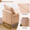 AEMEIOS 66'' King Size Storage Bench for Bedroom, Teddy Boucle End of Bed Benches for Foot of Bed, Storage Ottoman Bench with Golden Legs and Pockets for Living Room Window Entryway, Camel view 4