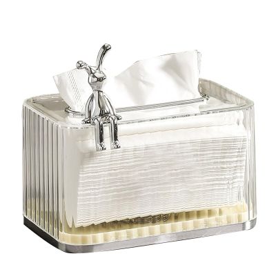 Tissue Box Holder Decorative Tissue Box Holder Clear Modern Rectangular Paper Facial Cover Napkin Dispenser Room Decor(Clear)