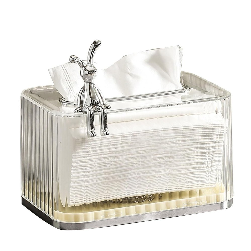 Tissue Box Holder Decorative Tissue Box Holder Clear Modern Rectangular Paper Facial Cover Napkin Dispenser Room Decor(Clear)