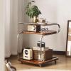 3-Tier Industrial S-Shaped Side Table with Wheels Wood & Metal Snack End Table Mobile Storage Cart for Living Room Lightweight view 1