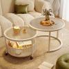 Round Coffee Tables for Living Room,Nesting Coffee Table Set of 2,with Wheels and Open Mesh Basket,with Storage Space,Easy to Assemble,Space-Saving,for Bedroom Office(White,80*45+60*40cm) view 1