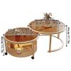 Round Coffee Tables for Living Room,Nesting Coffee Table Set of 2,with Wheels and Open Mesh Basket,with Storage Space,Easy to Assemble,Space-Saving,for Bedroom Office(White,80*45+60*40cm) view 2