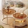 Round Coffee Tables for Living Room,Nesting Coffee Table Set of 2,with Wheels and Open Mesh Basket,with Storage Space,Easy to Assemble,Space-Saving,for Bedroom Office(White,80*45+60*40cm) view 3