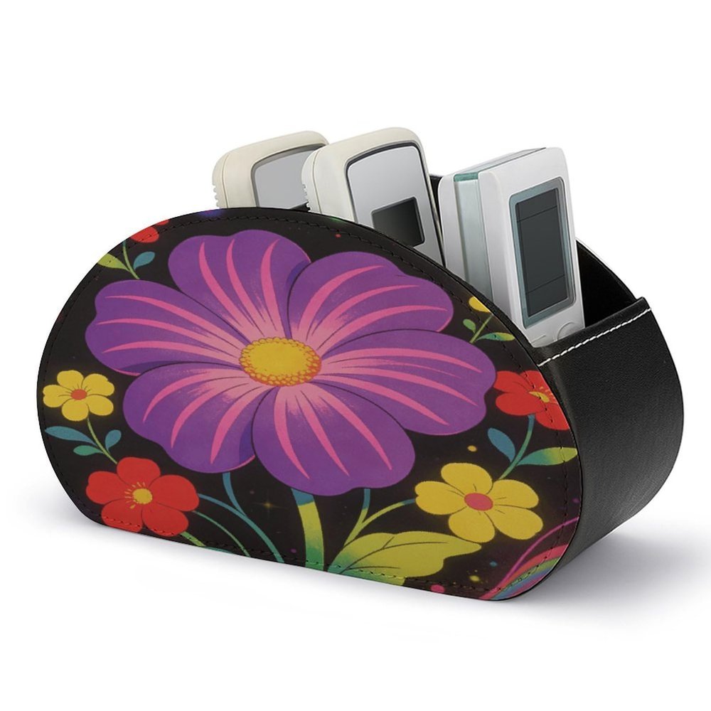 VstaDank The Enchanting Dream of Flowers Remote Control Holder Fashion Leather TV Remote Caddy Storage Box Anti-slip Desktop Caddy Multi-functional Desk Storage Organizer Box with 5 Compartments