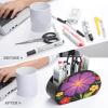 VstaDank The Enchanting Dream of Flowers Remote Control Holder Fashion Leather TV Remote Caddy Storage Box Anti-slip Desktop Caddy Multi-functional Desk Storage Organizer Box with 5 Compartments view 3