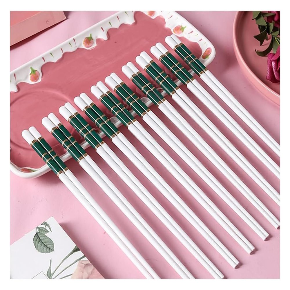 Chopsticks Set, Porcelain Reusable Chopsticks Cute Pink,10 Pairs Premiumhopsticks Set with Case(Grn)