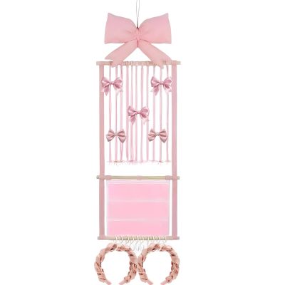 Hair Clip Organizer - Pink Bow Mesh Bag Wall Mount - Hair Clip Storage Wall Hanger - for Women Teen Girls Door Closet Bedroom Living Room Home Decor Apartment