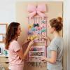 Hair Clip Organizer - Pink Bow Mesh Bag Wall Mount - Hair Clip Storage Wall Hanger - for Women Teen Girls Door Closet Bedroom Living Room Home Decor Apartment view 3
