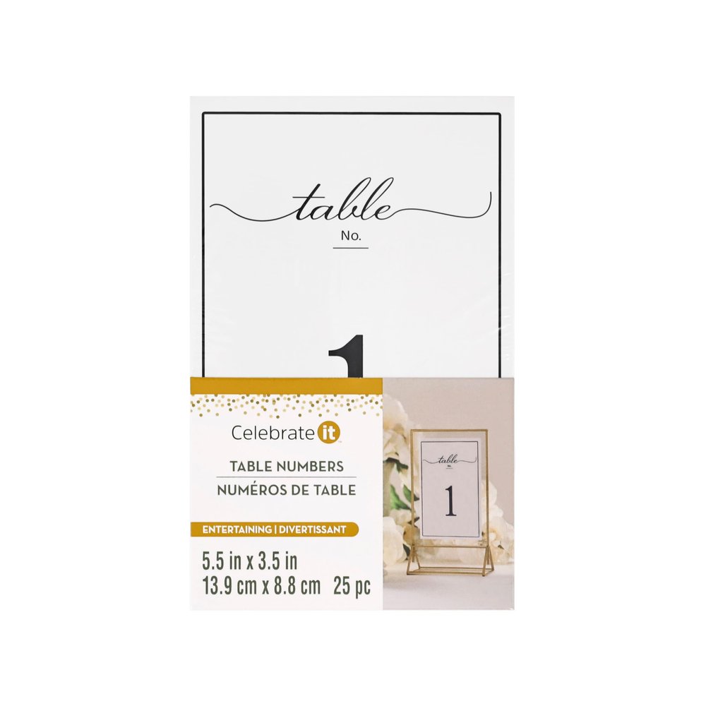 Celebrate It Table Number Card Set, Numbers 125 Double-Sided Print, Black & White, 5.5" x 3.5", 6 Packs (150 Total Cards)