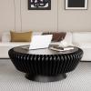 35.4" Unique Round Drum Coffee Table with Storage, Modern Wood Low Circle Fluted Tea Tables Round Accent Side Table Center Tables for Living Room, Bedroom, Apartment (Black 35.4inch) view 1