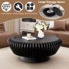 35.4" Unique Round Drum Coffee Table with Storage, Modern Wood Low Circle Fluted Tea Tables Round Accent Side Table Center Tables for Living Room, Bedroom, Apartment (Black 35.4inch) view 3