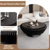 35.4" Unique Round Drum Coffee Table with Storage, Modern Wood Low Circle Fluted Tea Tables Round Accent Side Table Center Tables for Living Room, Bedroom, Apartment (Black 35.4inch) view 4