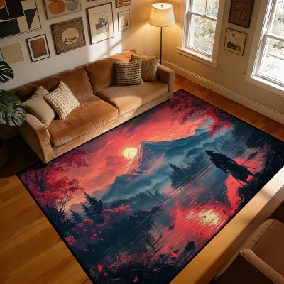 10x16 Japanese Samurai Area Rug, Samurai Rug, Mountain Landscape Rugs, Japanese Rugs, Sunset Carpet, Non-Slip Washable Carpet, Modern Living Room Bedroom Kitchen Home & Gifts