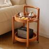 2 Tier Sofa End Table with Sturdy Legs, Solid Wood Side Table with 360 Swivel Wheels,Round Side Tables with Open Storage,Rolling Accent Cart for Living Room, Bedroom,Natural view 1